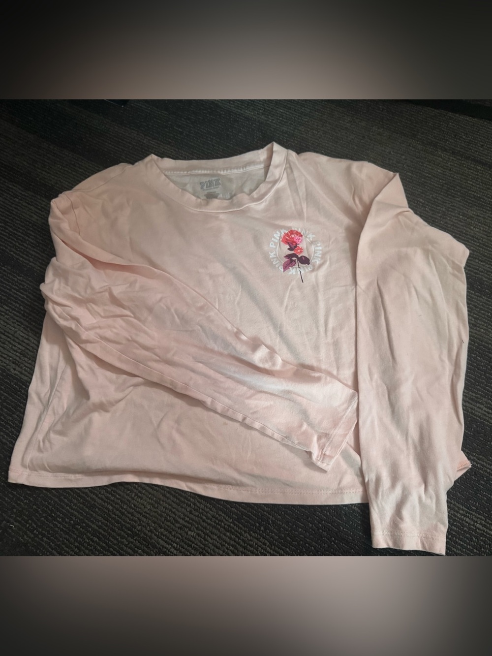 PINK Victoria's Secret Light Pink Long-Sleeve Tee with Floral Logo